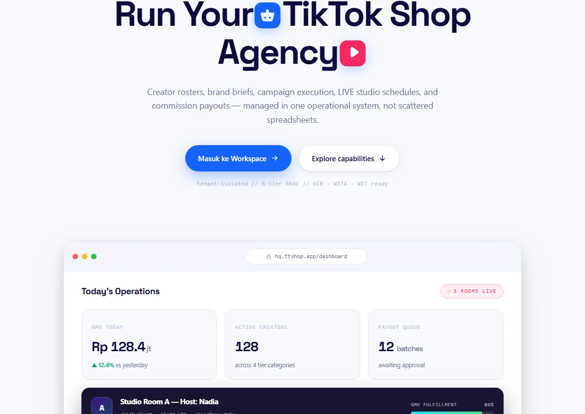 Agency OS — Operational dashboard and workspace for TikTok Shop agencies